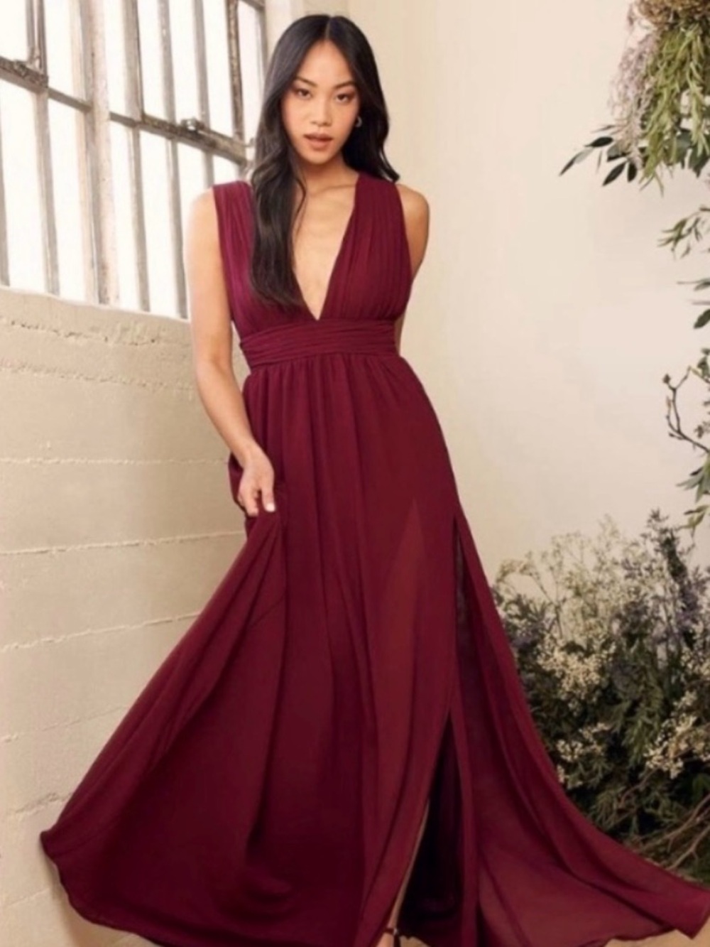 Lulus Heavenly Hues Burgundy Maxi Dress